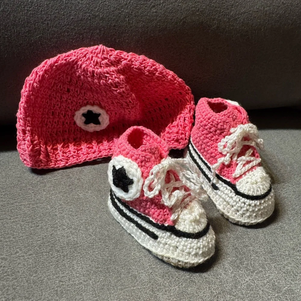 Handmade Pink and White converse Baby Sneakers